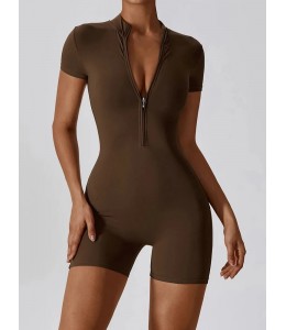 Гладкий короткий комбенизон Shorts Body Crop T-shirt model 36 (Chocolate)